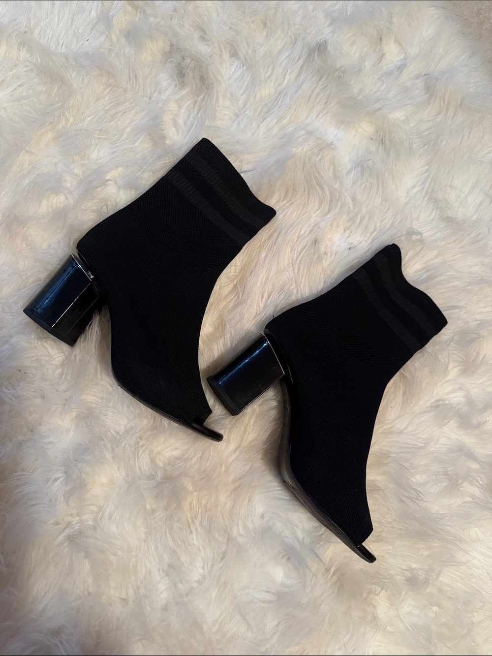 Alexander Wang Black Knit Sock Booties with Block Heel